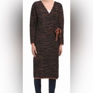 Anthropologie J.O.A Zebra Print Fuzzy Duster Sweater  Waist-Tie long cardigan